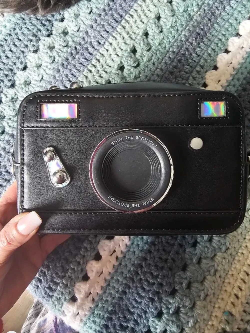 Target Black Camera-Shaped Crossbody Bag with Silver Accents